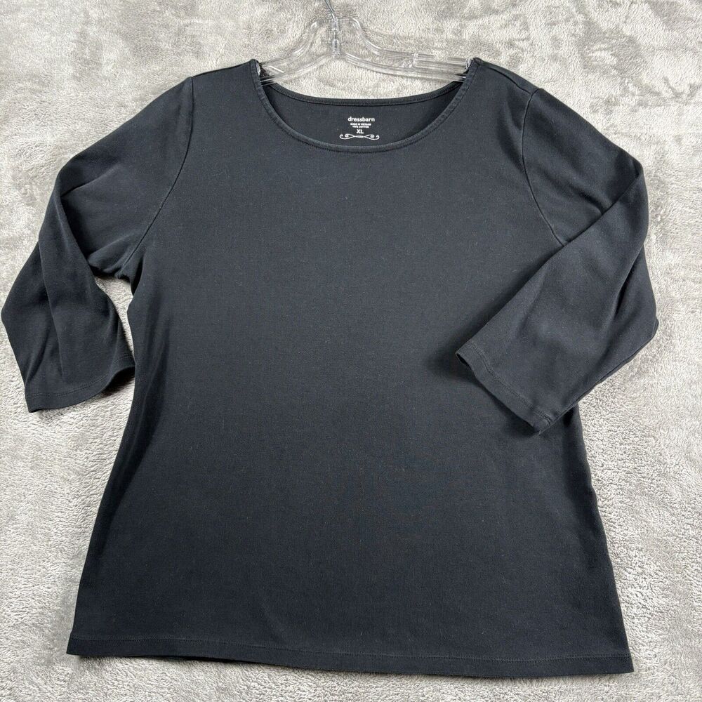 T Shirt Top Black 100% Cotton Size XL Pullover Dress Barn Women 3/4 Sleeve